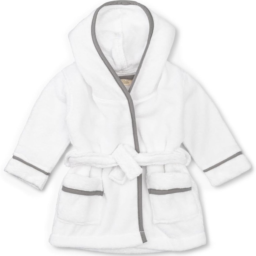 White Baby Bathrobe with Gray Trim
